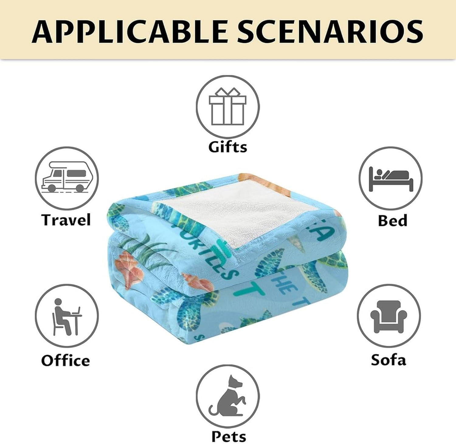 Sea Turtle Blanket for Women & Girls - 60x80 Inches Twin Size - Soft Fuzzy Plush Throws Gifts - Blue Cute Ocean Blanket for Bed, Couch & Living Room