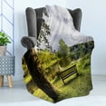 thumbnail image 4 of Garden Soft Flannel Fleece Throw Blanket, Bench Overlooking the Laket Stourhead Countryside Cloudy Day Landscape Print, Cozy Plush for Indoor and Outdoor Use, 50" x 70", Green Grey, by Ambesonne, 4 of 5