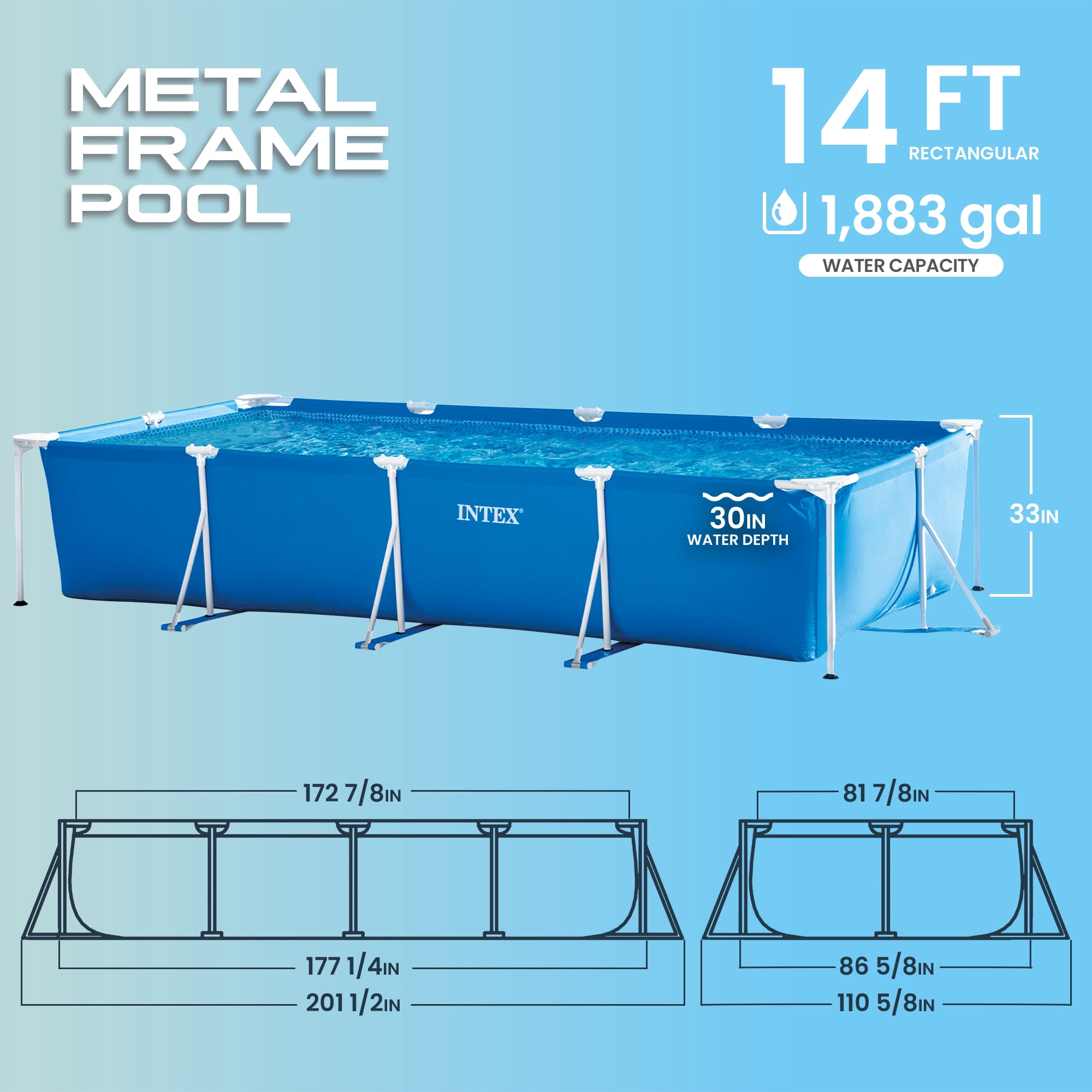 Intex 14.75' x 33" Rectangular Frame Above Ground Outdoor Swimming Pool