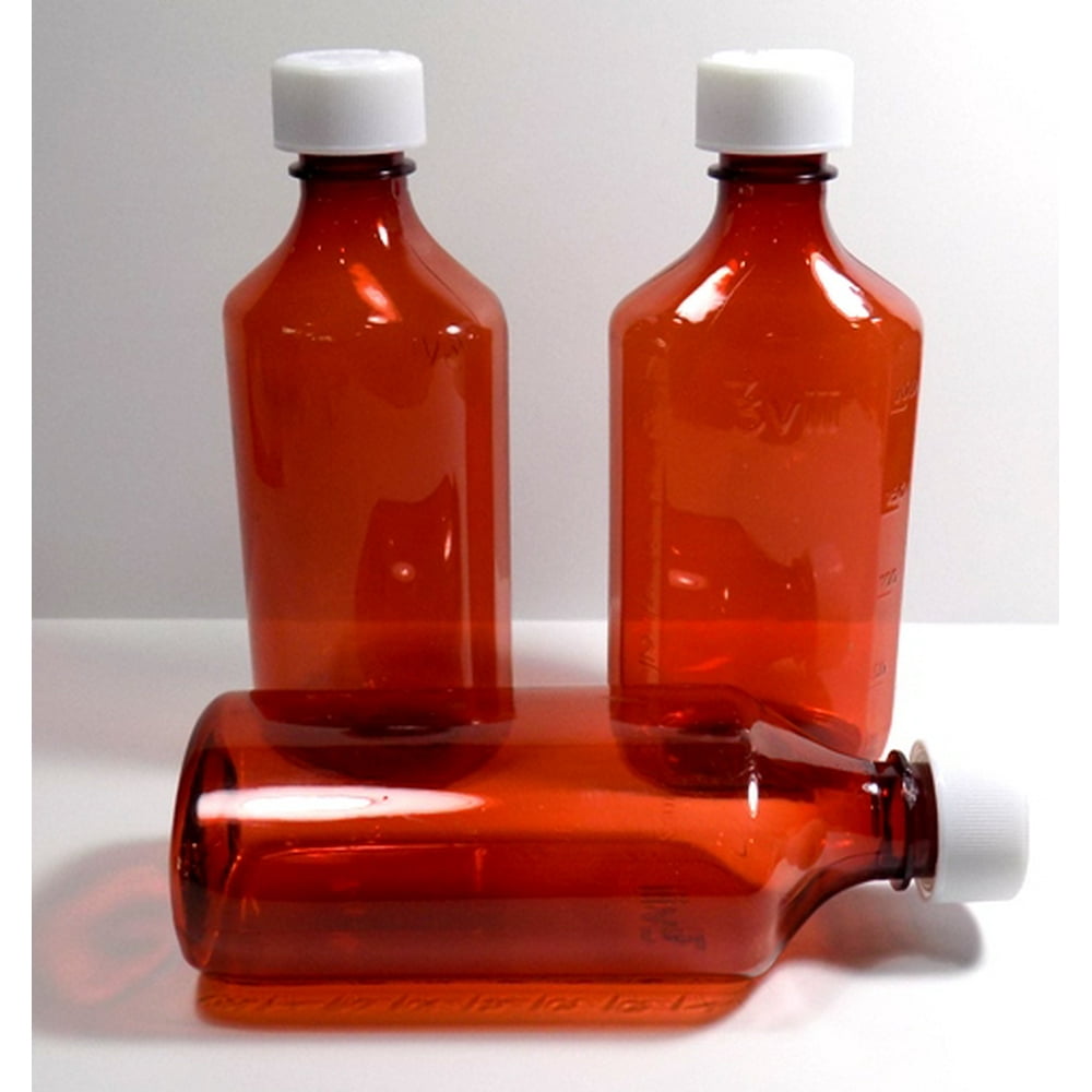 RX Medicine 8 oz Pharmacy Grade Amber Graduated Oval Bottles And Caps