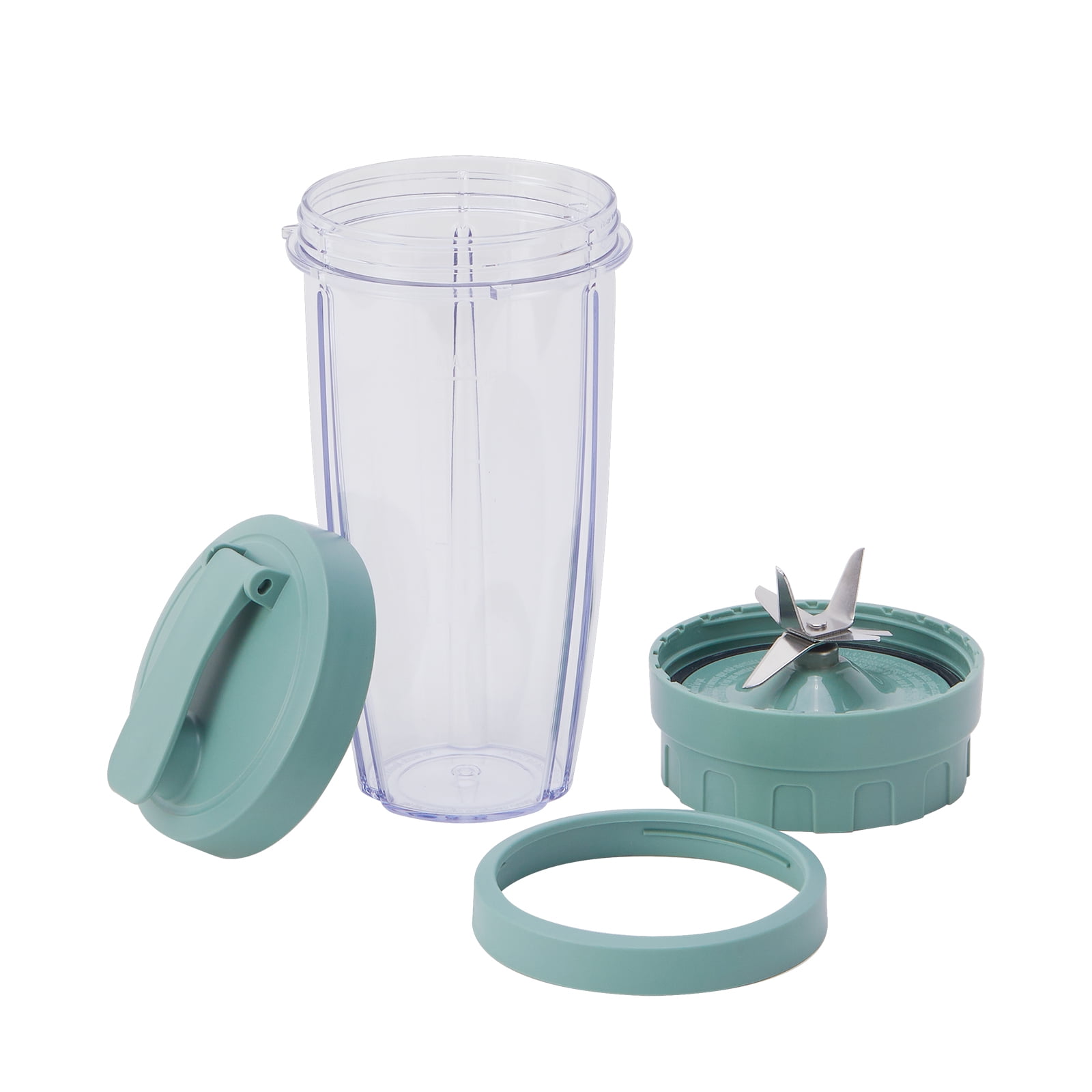 Mainstays 10-Piece Blender Set, Green Sage, 300W, with 3 Jars (10oz, 16oz, 18oz), 2 Drinking Lids, Stainless Steel Blade