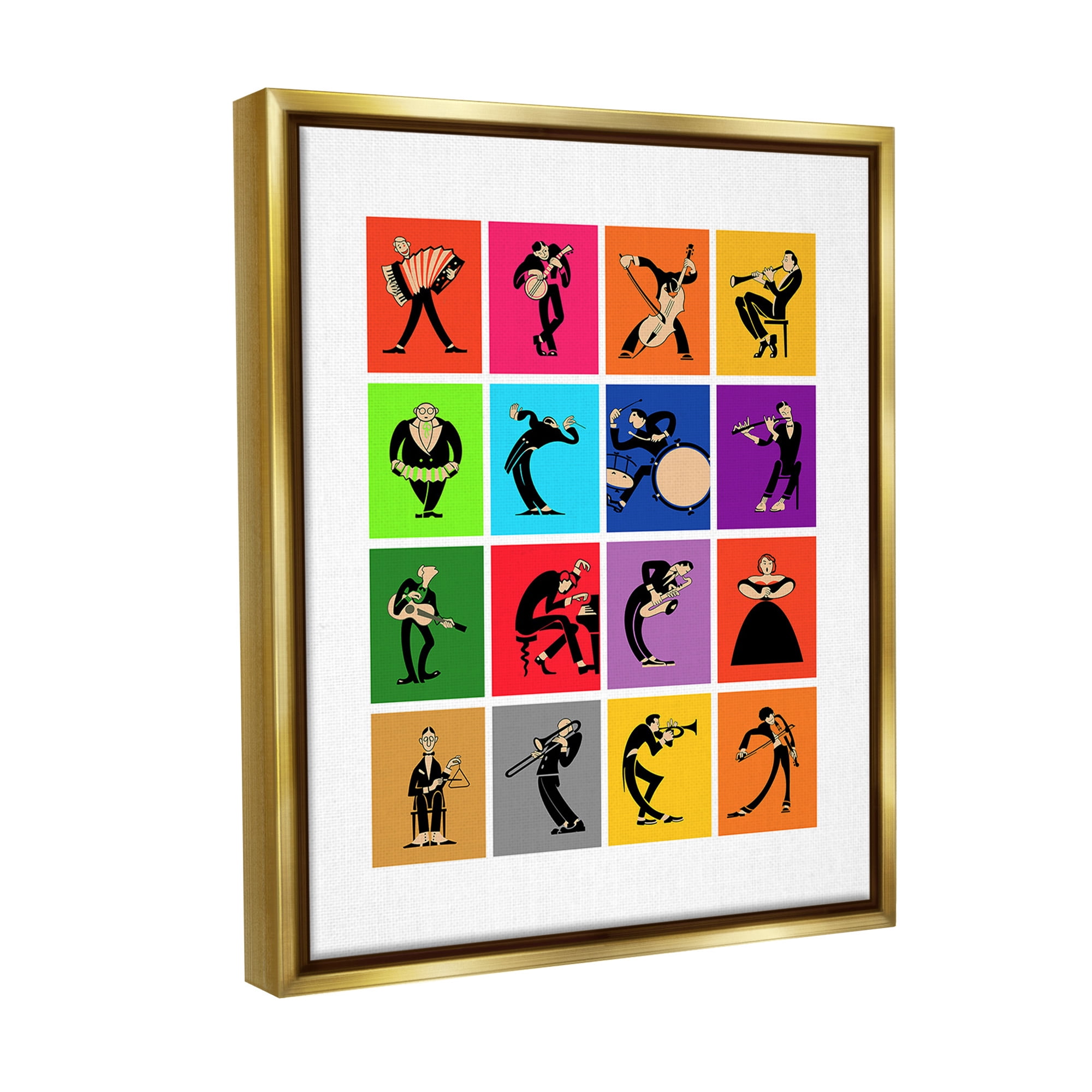 Stupell Industries Modern Orchestra Musicians Novelty Painting Gold Floater Framed Canvas Art Print Wall Art, 17 x 21