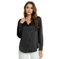 thumbnail image 3 of Needbo Women's Blouse Satin Silk Long Sleeve Button Down Shirts with Pocket Casual Work Office Top, White XS-3XL, 3 of 8