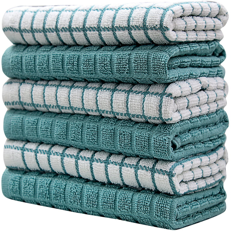Premium Kitchen Towels (16”x 28”, 6 Pack) – Large Cotton Kitchen Hand Towels  – Chef Weave Design – 380 GSM Highly Absorbent Tea Towels Set With Hanging  Loop – Aqua 