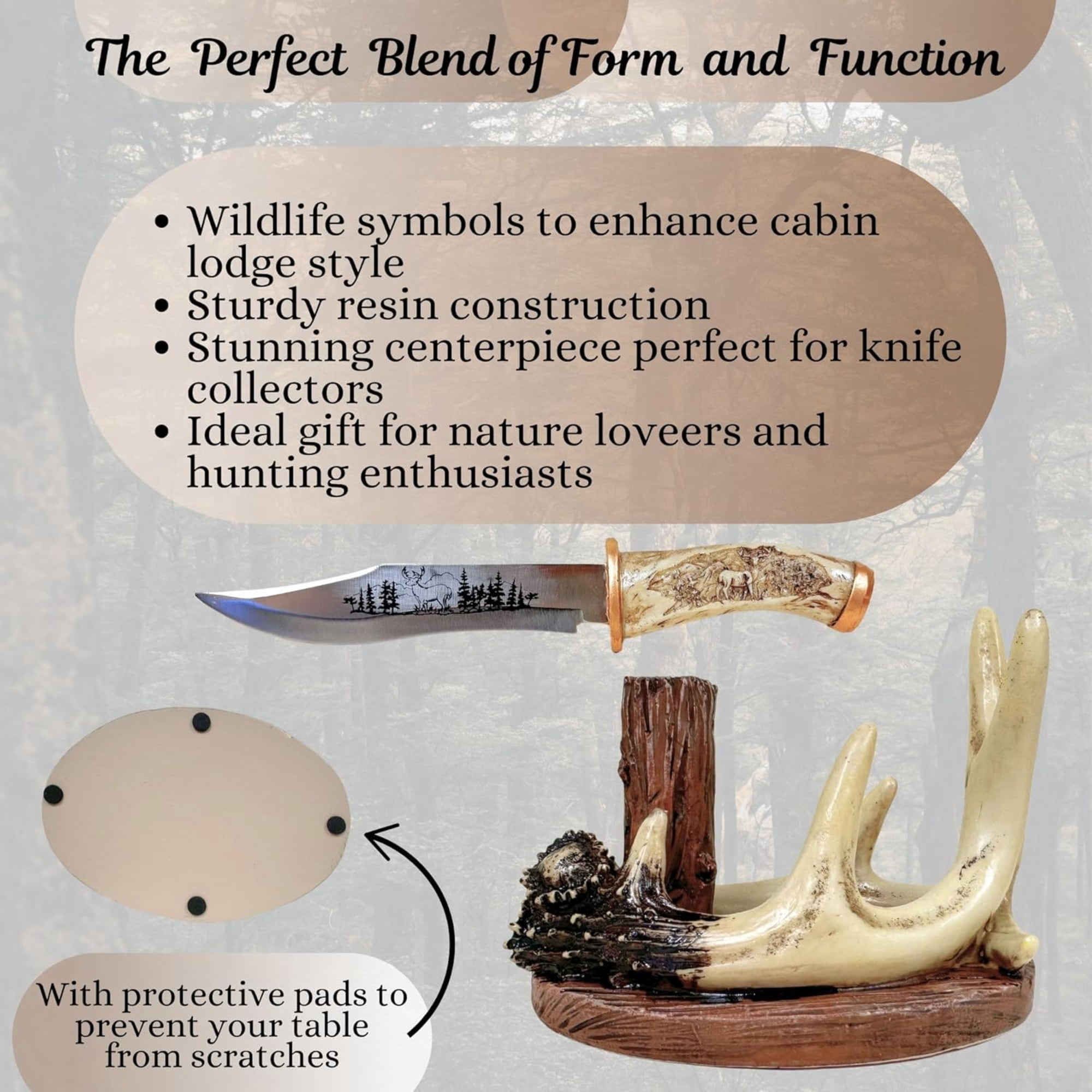 Decorative Cabin Hunting Decor Deer Buck Blade Knife Faux Antler Display Stand