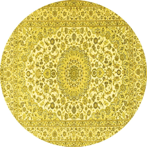 Ahgly Company Indoor Round Medallion Yellow Traditional Area Rugs, 5' Round