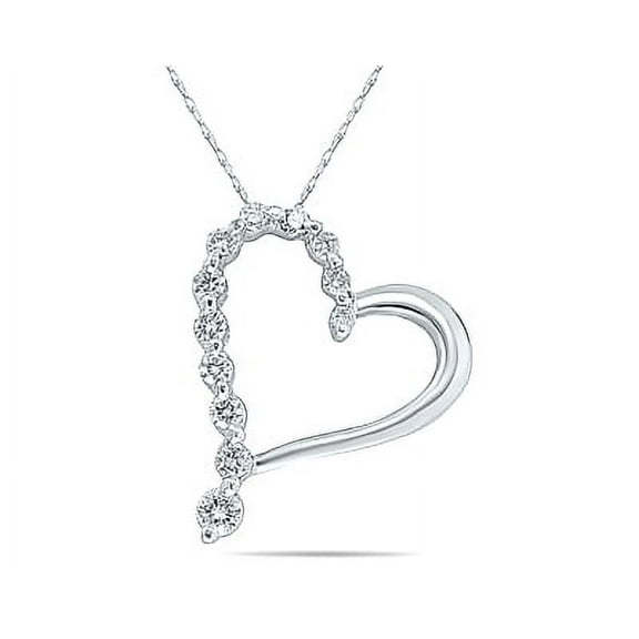 SZUL Women's 1/4 Carat TW Diamond Heart Pendant in 10K White Gold (J-K-L Color, I2-I3 Clarity)