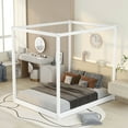 thumbnail image 3 of Harper & Bright Designs Wood Queen Size Canopy Platform Bed Frame with Support Legs, White, 3 of 9