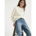 thumbnail image 3 of Women'S Long Sleeve Shirt Casual V Neck Loose Fit Formal Work Shirt Tops Autumn Clothing Cream White M, 3 of 7