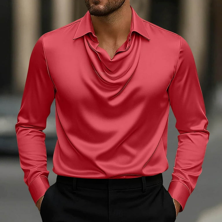 mens solid red dress shirt Coorders Mens Solid Long Sleeve Dress Shirts Stretch Cotton Business Shirt,Red,L