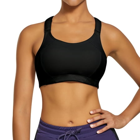 

Junlan Women Racerback High Impact Front Adjustable Sports Bras Wireless Sport Workout Bra Push Up Crop Top(Black 3XL)