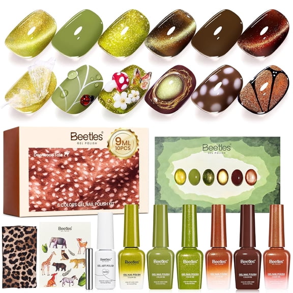 Beetles Green Gel Nail Polish Set, Deerwood Tale Fall Nails with Liner Gel