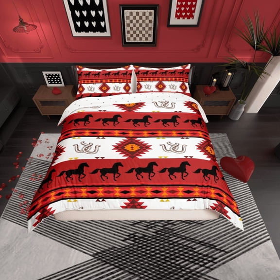 Erosebridal Tribal Southwestern Duvet Cover Twin, Bohemian Aztec Bedding Sets Twin Size, Horseshoes Horse Room Decor, Reversible 2-Piece (No Comforter)