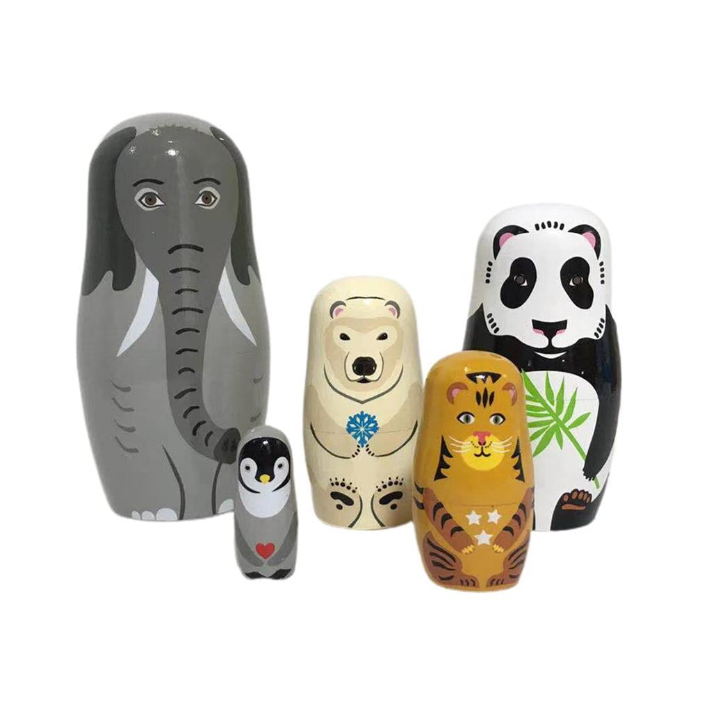Wooden Animal Nesting Dolls 5-Layer Russian Nesting Dolls Gift for Kids  Adults 