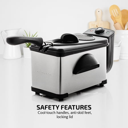 OVENTE New Electric Deep Fryer 2 Liter Capacity, 1500 Watt Lid with Viewing Window, Silver FDM2201BR