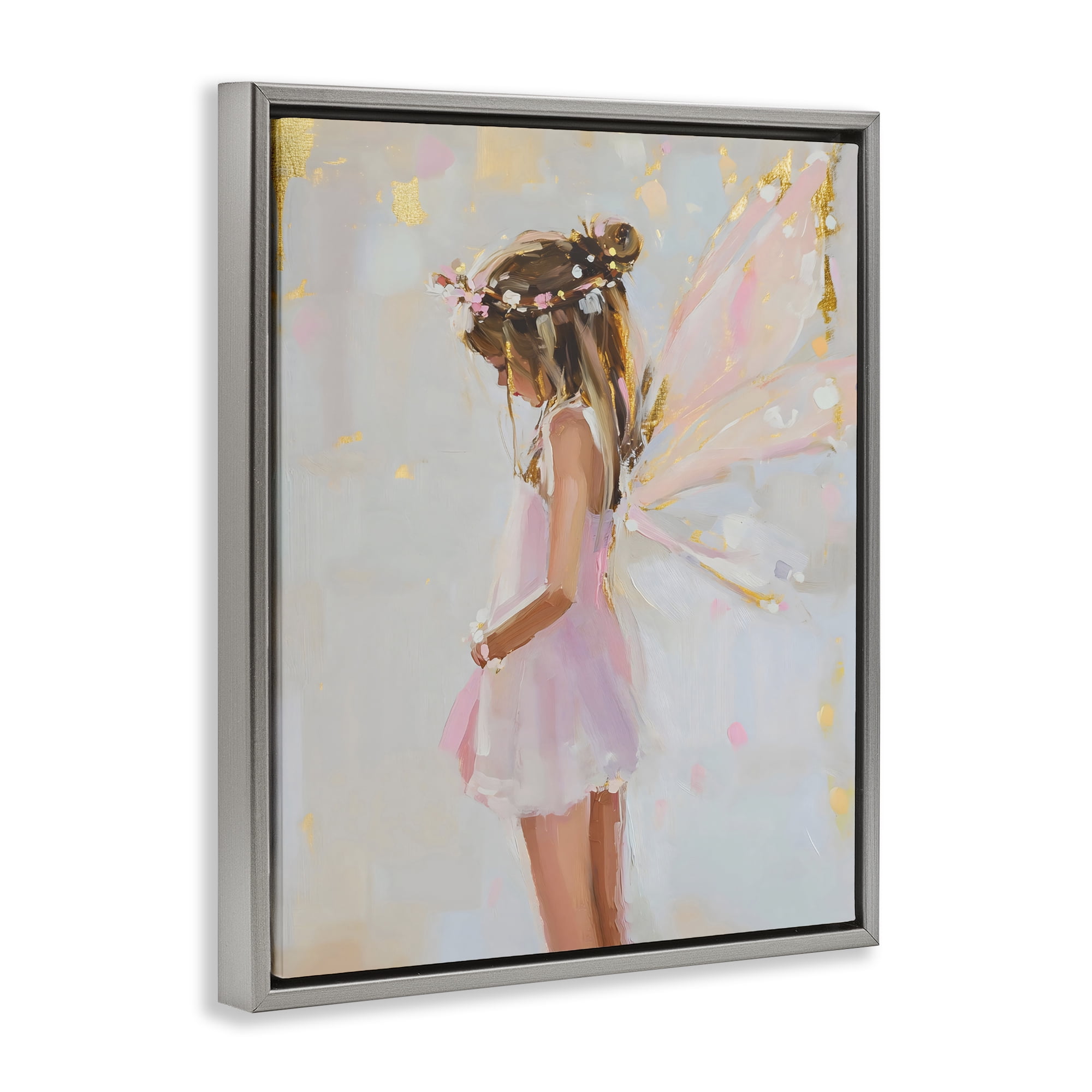 Stupell Industries Youthful Fairy Girl Gray Framed Floater Canvas Wall Art, design by The Prints Vibe