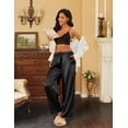 thumbnail image 4 of Ekouaer Womens Silk Satin Pajama Pants Casual Loose Lounge Pants Drawstring Elastic Waist Wide Leg Pj Bottoms with Pockets, 4 of 6