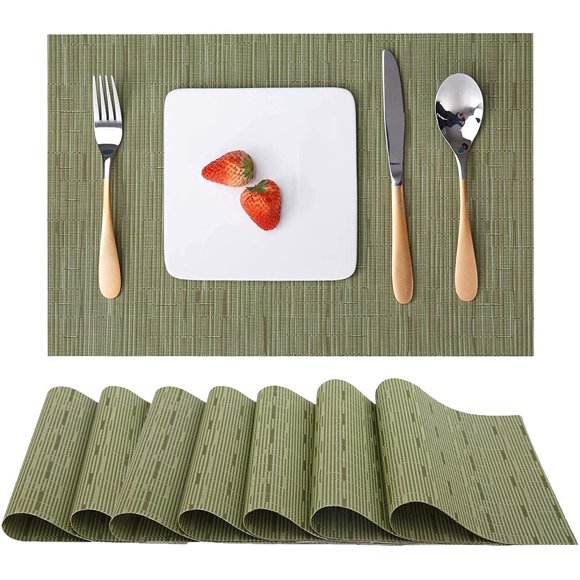 Myir JUN Napperons, Ensemble de 8 Napperons d'Intérieur Lavables Antidérapants Résistants à la Chaleur Tissés pour Table à Manger Napperon en Tissu PVC (Vert, Ensemble de 8)