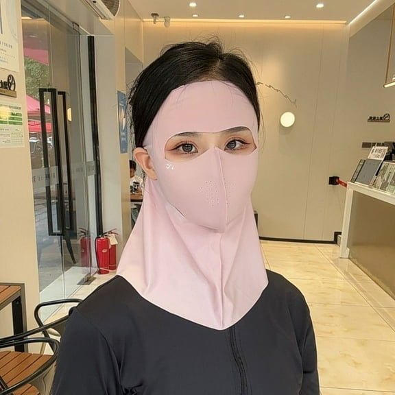 Summer Fashion UPF50 Breathable Full Face 3D Sunshade Face Mask Anti-UV Neck Scarf Sun Protection Mask Ice Silk PINK