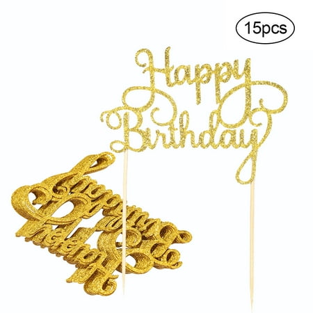 15pcs Glitter Paper Happy Birthday Cake Topper Cupcake Dessert Decoration Supplies for Birthday Party (Best Happy Birthday Cake)