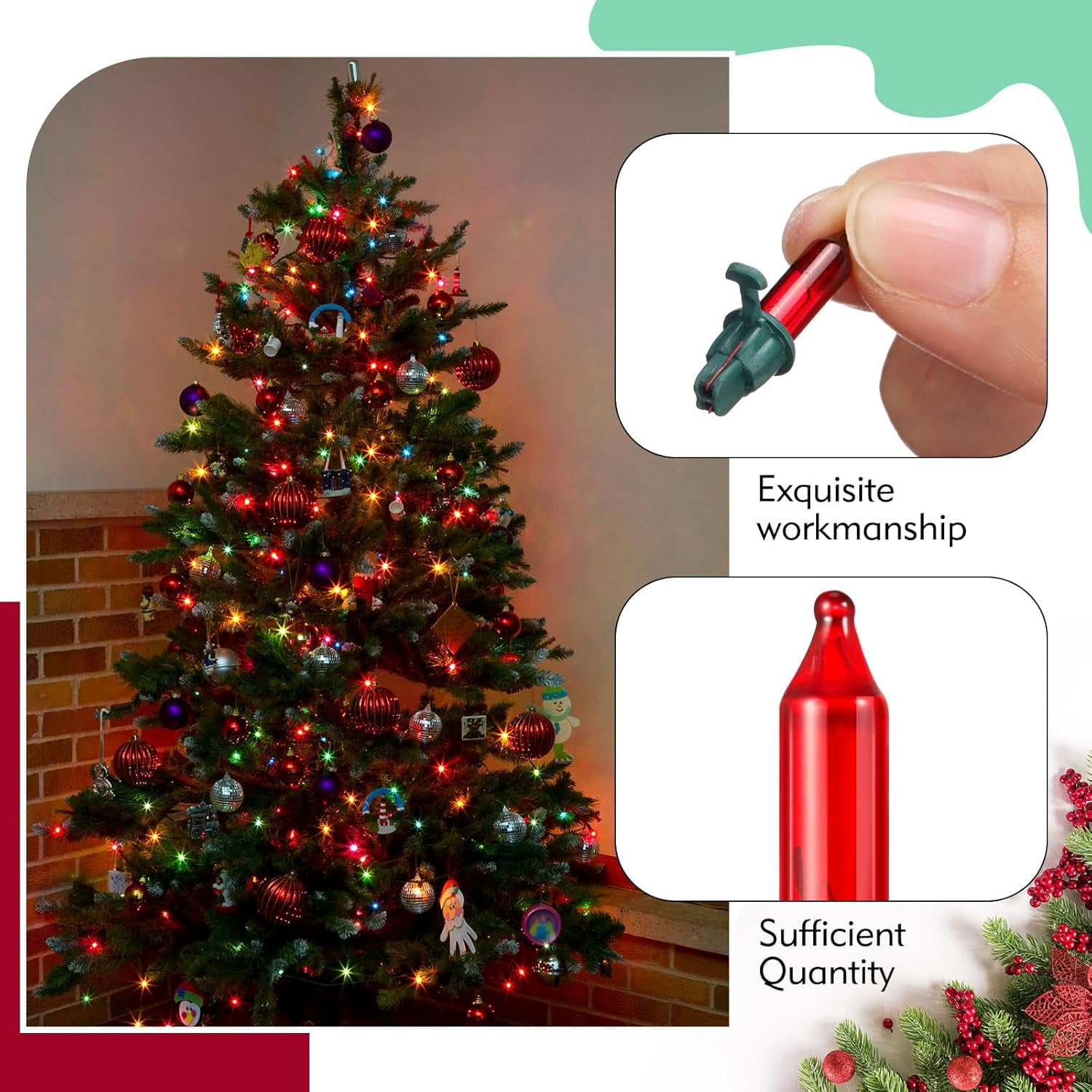 PYYAN-240 Pcs Christmas Replacement Mini Light Bulbs with Green Base Christmas Tree Incandescent Wire String Lights Replacement Bulbs for Xmas Indoor Outdoor Decoration(Multicolor,6v X 0.08a)