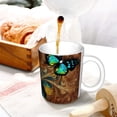 thumbnail image 3 of Yiaed Vintage Butterfly Green Print Ceramics Coffee,Large Handle Design,Extra Large Tea and Coffee Cup for Office and Home Mugs, 3 of 6