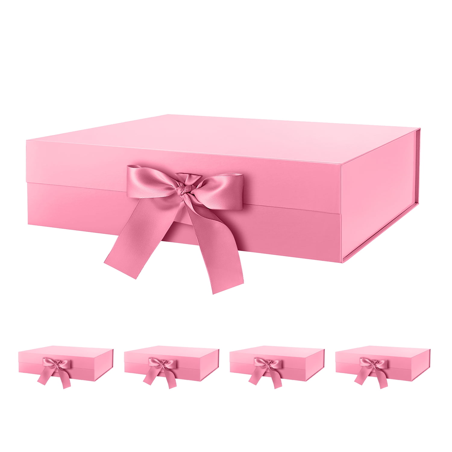 PKGSMART 5 Large Gift Boxes with Ribbons, Pink Gift Boxes with