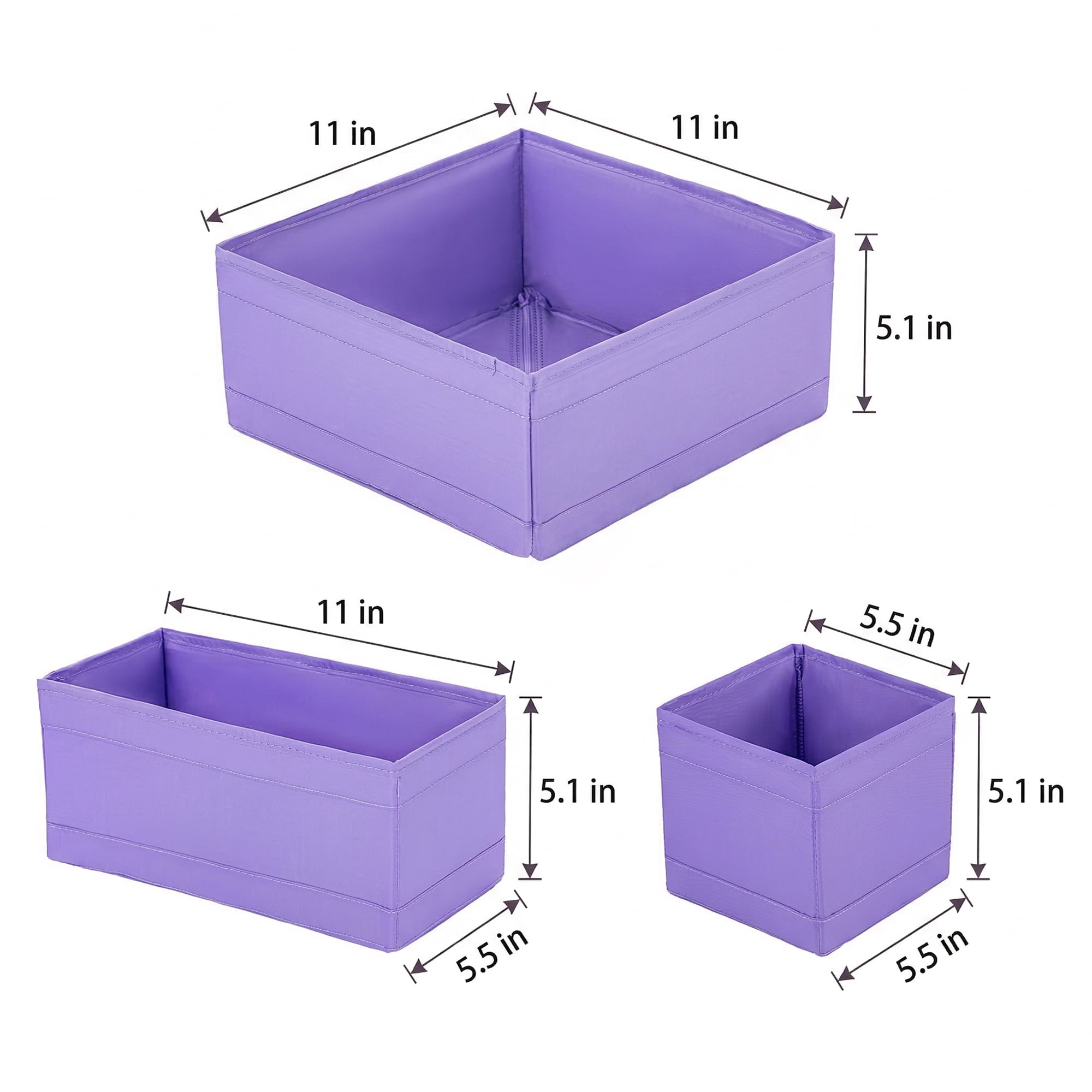 Unique Bargains 3Pcs Fabric Collapsible Storage Basketas with Zipper Purple 6 Pcs