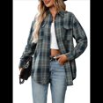thumbnail image 1 of Camisa Abotonada para Mujer, Camisa A Cuadros, Larga, Solapa, Informal, para Negocios, Trabajo Azul y Verde XL, 1 of 10