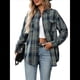 thumbnail image 1 of Camisa Abotonada para Mujer, Camisa A Cuadros, Larga, Solapa, Informal, para Negocios, Trabajo Azul y Verde S, 1 of 10
