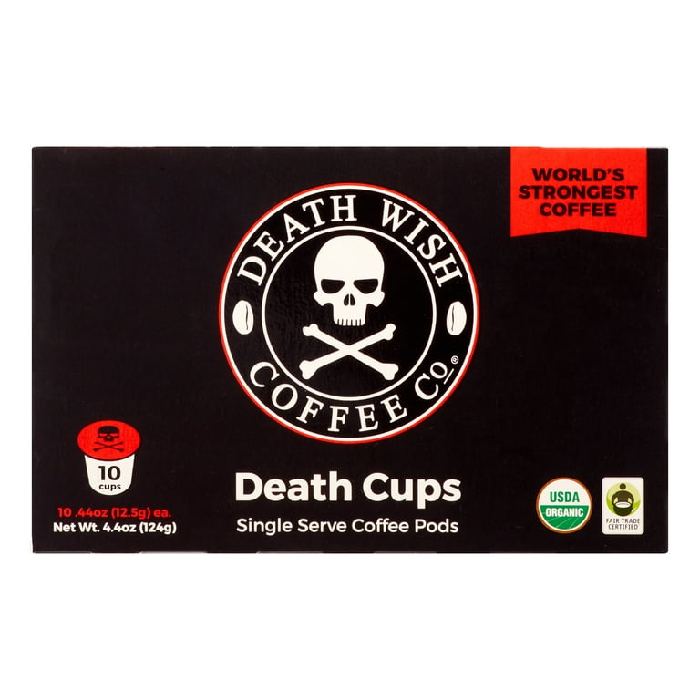 DEATH WISH Death Cups 10 Count Single Serve Coffee Pods World s Strongest Coffee Dark Roast Keurig Capsules K Cups Capsule Cup USDA Certified