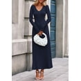 thumbnail image 4 of Vestido PRETTYGARDEN de manga larga con escote en V y falda plisada maxi azul marino talla M, 4 of 8