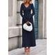 thumbnail image 4 of Vestido PRETTYGARDEN de manga larga con escote en V y falda plisada maxi azul marino talla M, 4 of 8