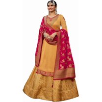 Indian Salwar Kameez Dress Haldi Ceremony Wear Pakistani Sewn Lengha Suits ( Yellow, XL - 44 )