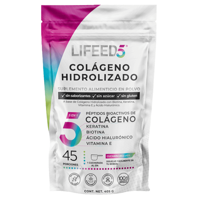 Colágeno Hidrolizado en Polvo LIFEED5 BEAUTY COLLAGEN 45 Porciones Biotina Acido Hialuronico Queratina Vitamina E