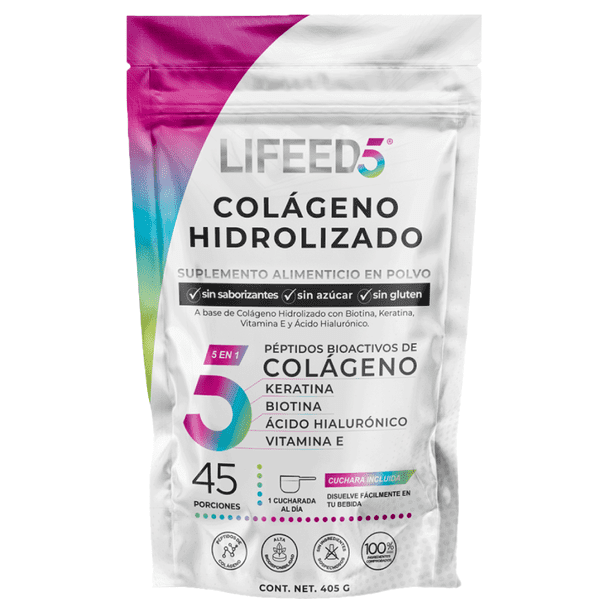 Colágeno Hidrolizado en Polvo LIFEED5 BEAUTY COLLAGEN 45 Porciones Biotina Acido Hialuronico Queratina Vitamina E