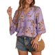 thumbnail image 3 of SAYOO Tops casuales para mujer, estampado floral, manga 3/4, cuello en V, ahuecado, patchwork, tops sueltos SAYOO casual, 3 of 7