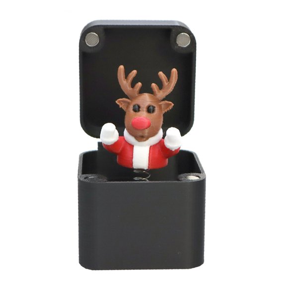 Boîte Surprise de Noël pour Doigt du Milieu avec Figurine Pop-Up du Père Noël Ou de Renne Rudolph 5 Po x 3 Po x 3 Po Design Rouge Ou Noir