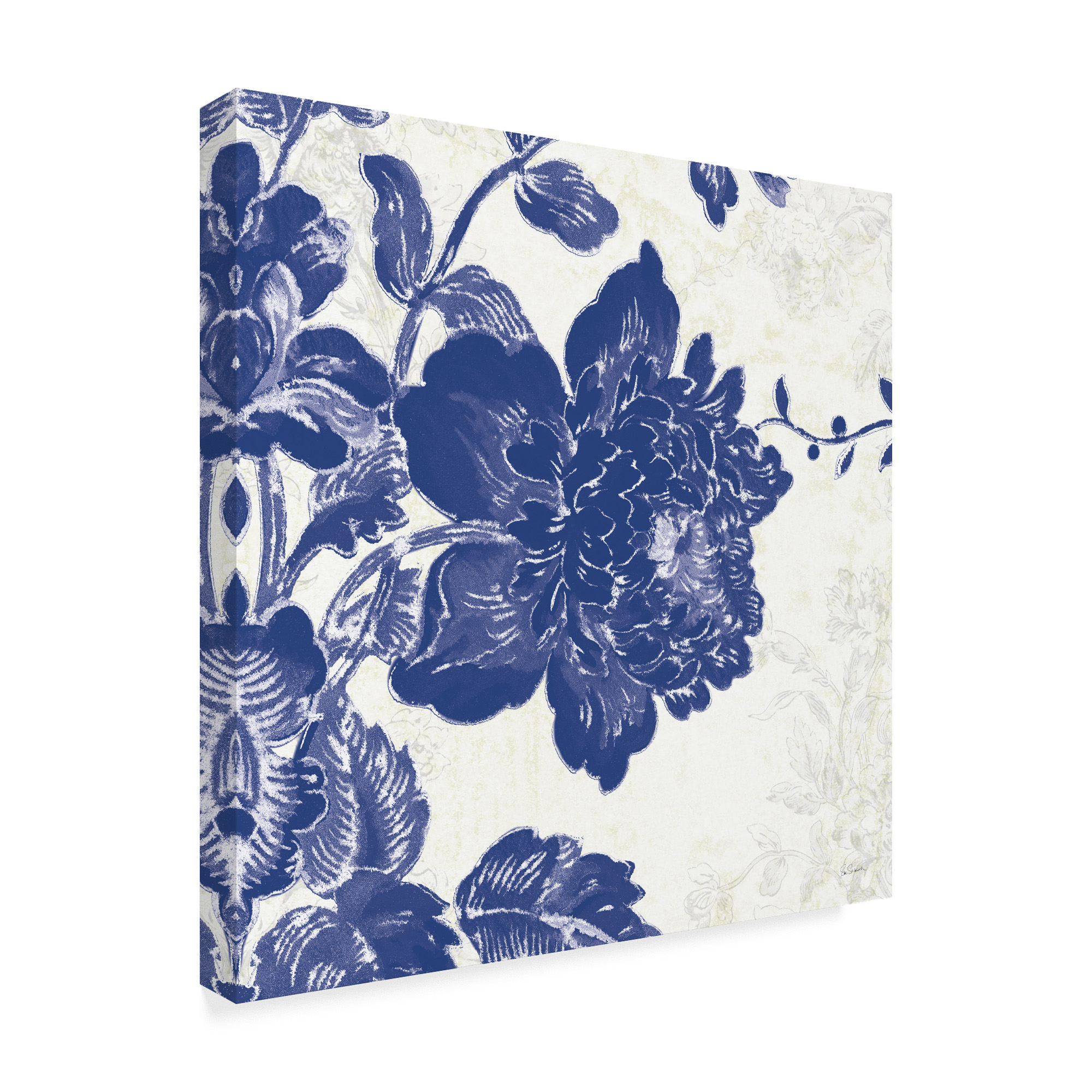 Trademark Fine Art 'Toile Roses IV Indigo' Canvas Art by Sue Schlabach