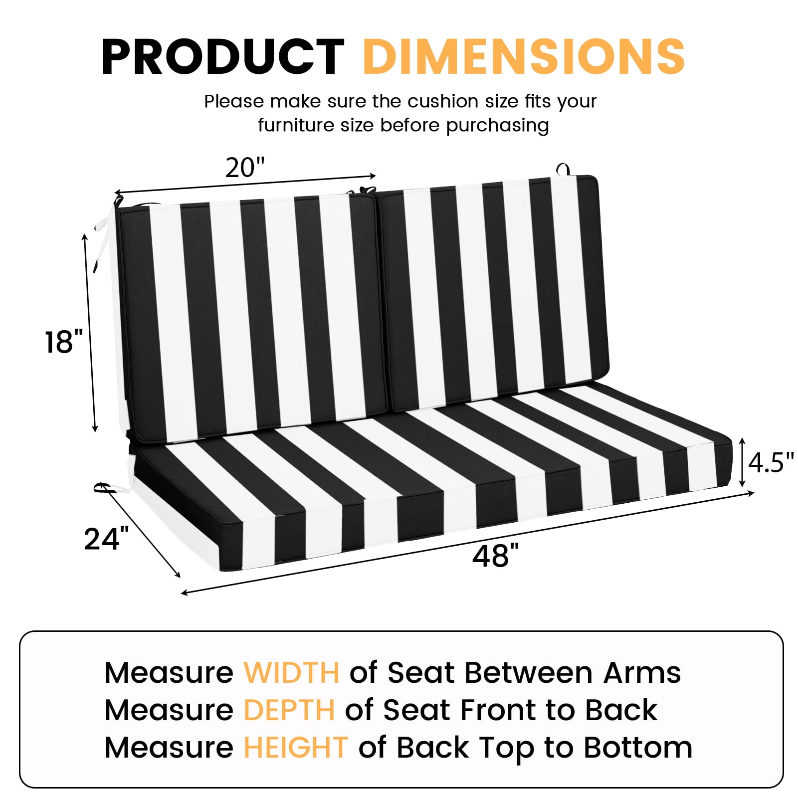DTTRA Outdoor Loveseat Cushion Set, 48 x 24 Inch, Water Repellent, 3-Year Fade Resistant, Patio Furniture Cushions with Removable Cover, Ties and Hidden Zipper for Sofa Bench Couch Pads Set
