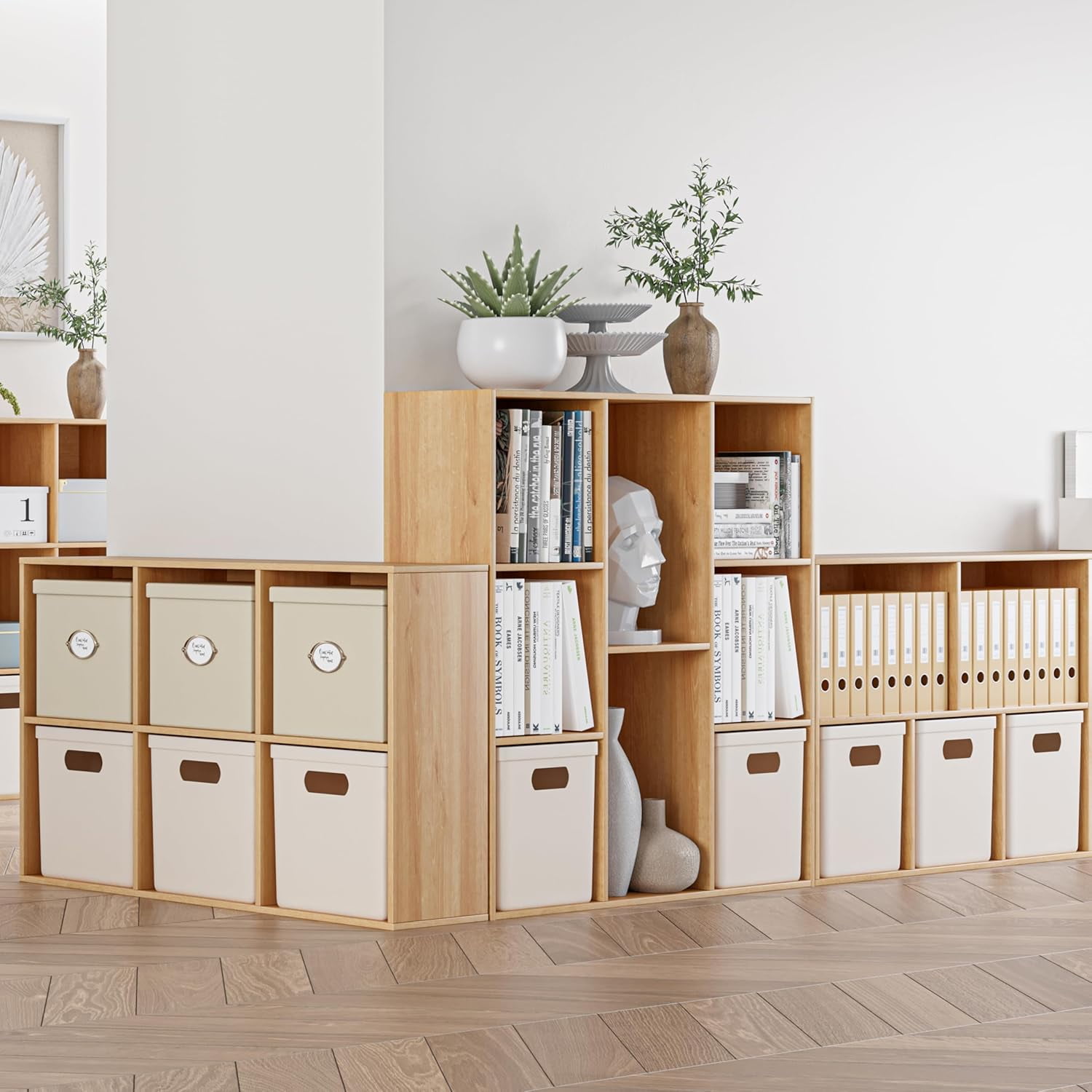 Anhdah 5 Cube Storage Organizer, Cube Bookcase Closed Back Panel Bedroom, Living Room, Home Office, Closet Bookshelves Natural Oak