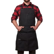 Hudson Durable Goods - Heavy Duty Waxed Canvas Work Apron with Tool Pockets (Black), Cross-Back Straps & Adjustable M to XXL