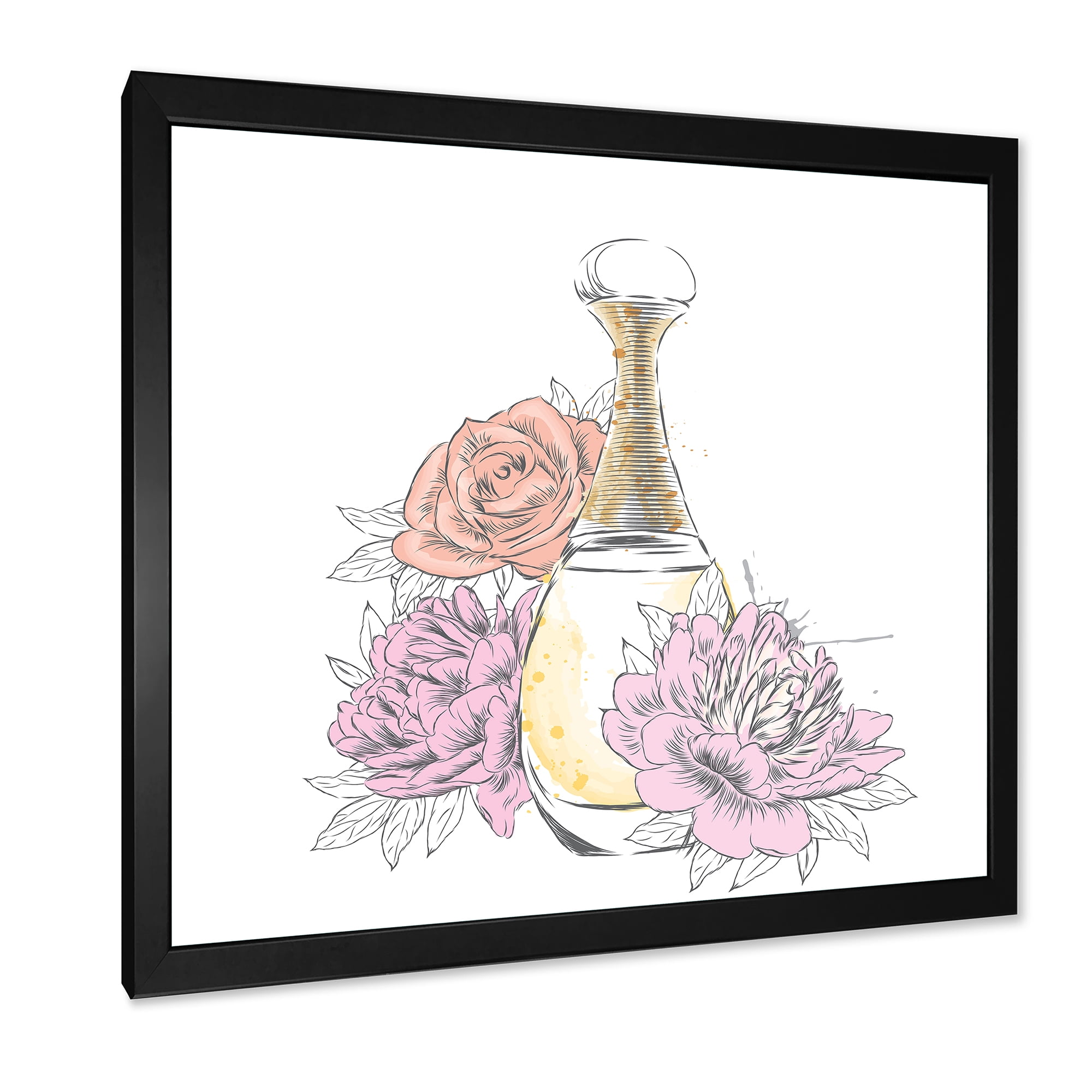 Designart 'Bouquet of Flowers and Perfume Bottle I' Traditional Framed Art Print
