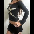 thumbnail image 4 of Suéter Y2k con Hombros Descubiertos para Mujer, Jersey de Punto de Larga con Estampado Floral Vintage, Top Ajustado y Negro M, 4 of 9