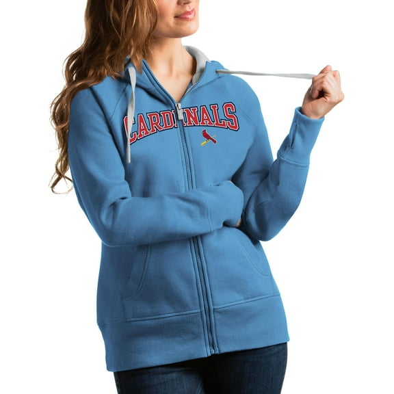 Women's Antigua Light Blue St. Louis Cardinals Team Logo Victory Full-Zip Hoodie