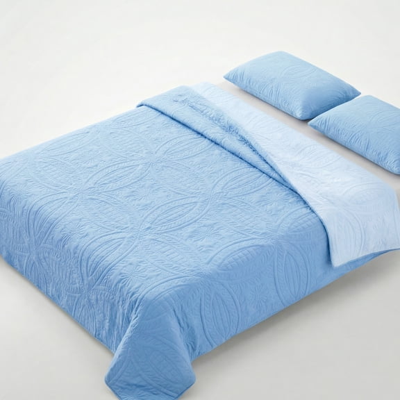 1PC Modern Geometric Quilt Bedding, Reversible Quilted Bedspread, Ultra-Soft for Year-Round Use, Guest Room Friendly(Light Blue,Toddler Size)