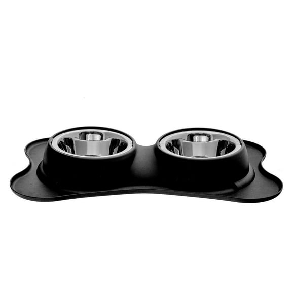 IH Casa Decor Bone Shaped Anti Spillage Double Pet Bowl Black