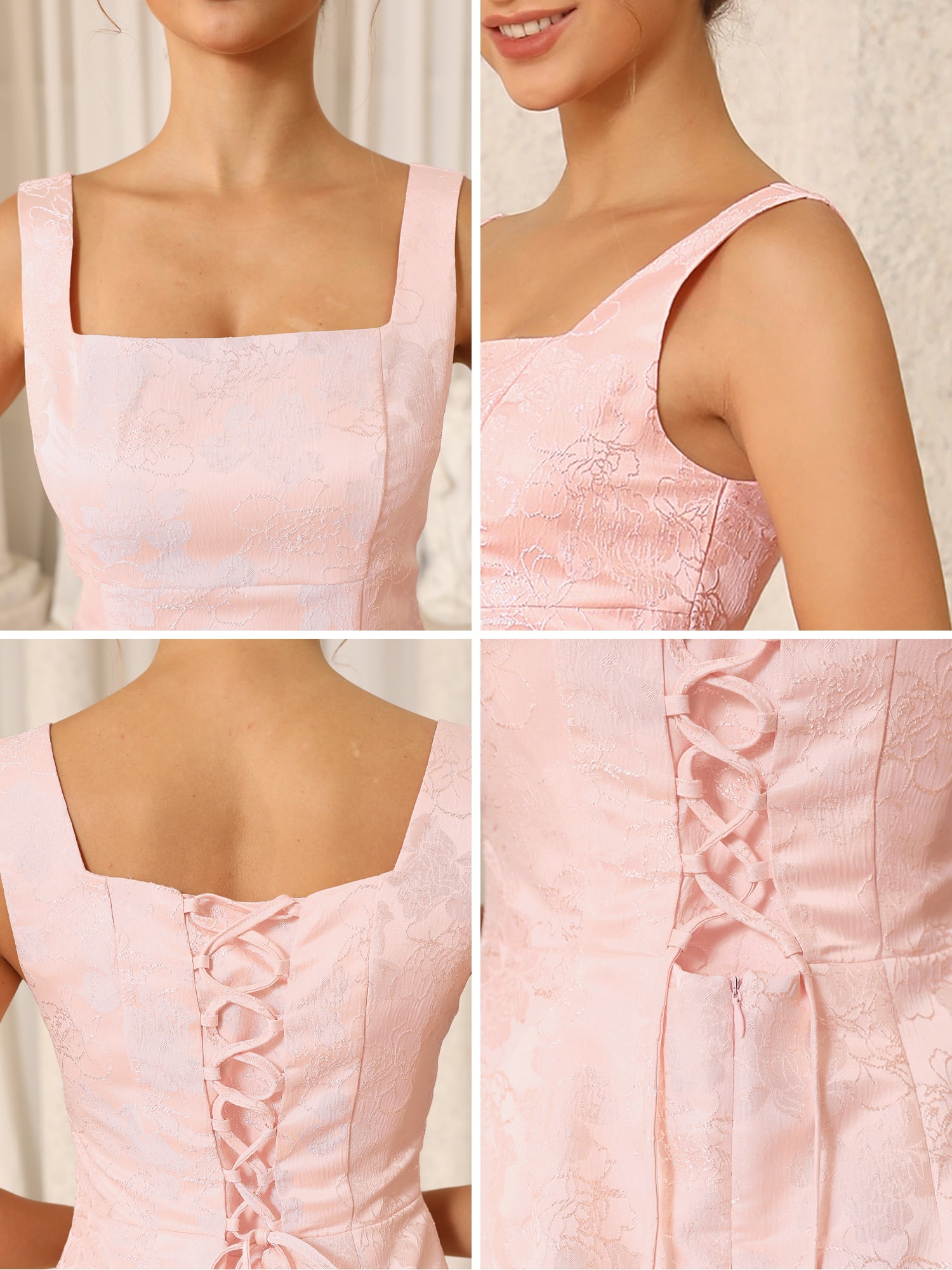 DARING DIVA Women's Mini Dress with Jacquard Embroidery for Special Occasions M Pink