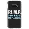 thumbnail image 1 of DistinctInk Clear Shockproof Hybrid Case for Samsung Galaxy S10e (5.8" Screen) - TPU Bumper Acrylic Back Tempered Glass Screen Protector - PIMP - Punching Is My Pleasure, 1 of 2