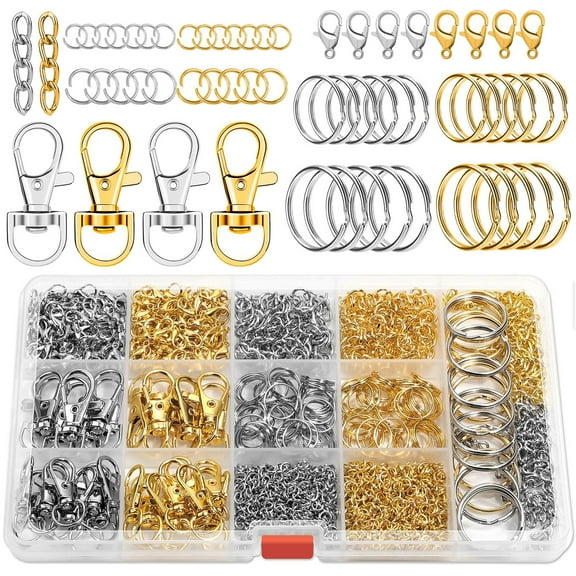 990 Pcs Boxed Metal Keychain and Jewelry Making Kit, Including Hooks, Lobster Clasps, Key Rings and Jump Rings for Craft Supplies (Silver, Gold)
